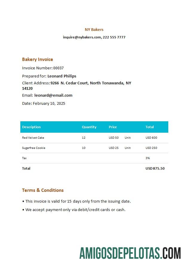 Fatura de padaria baixar para verificação